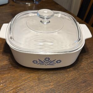 Like New CorningWare White Casserole Dish with Blue “Cornflower” Floral Pattern